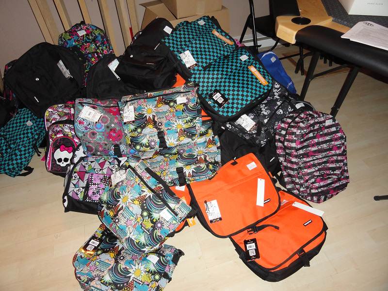 table full of school supplies
